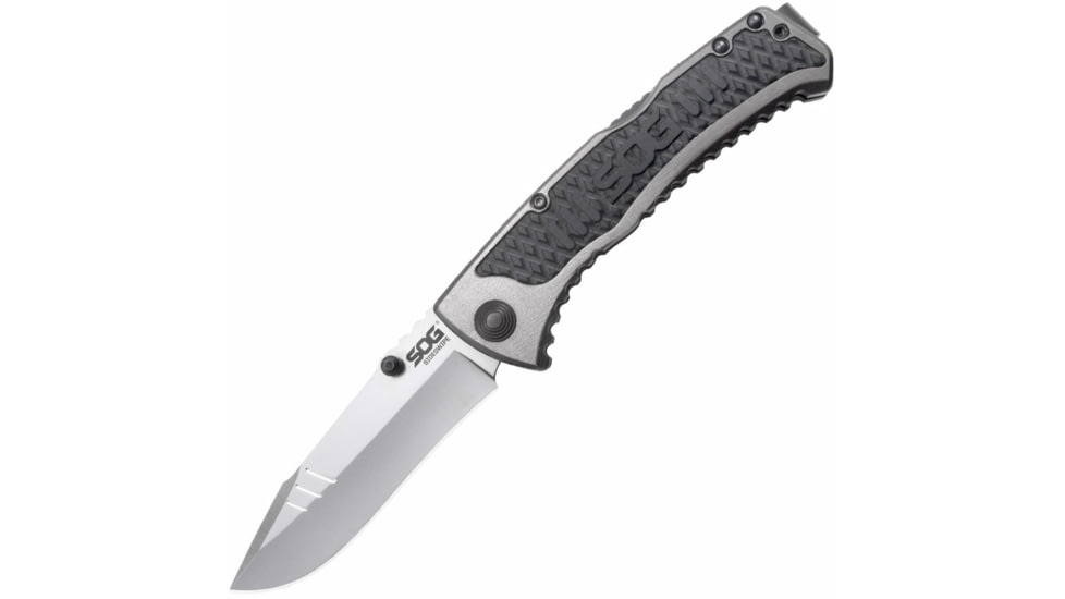 SOG Specialty Knives &amp; Tools Sideswipe Folding Knife, 7Cr15 Blade, Clip Point, Grey Anodized, Aluminum Handle, Silver, SOG-SW1011-CP