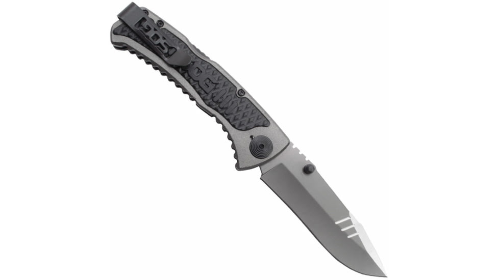 SOG Specialty Knives &amp; Tools Sideswipe Folding Knife, 7Cr15 Blade, Clip Point, Grey Anodized, Aluminum Handle, Silver, SOG-SW1011-CP