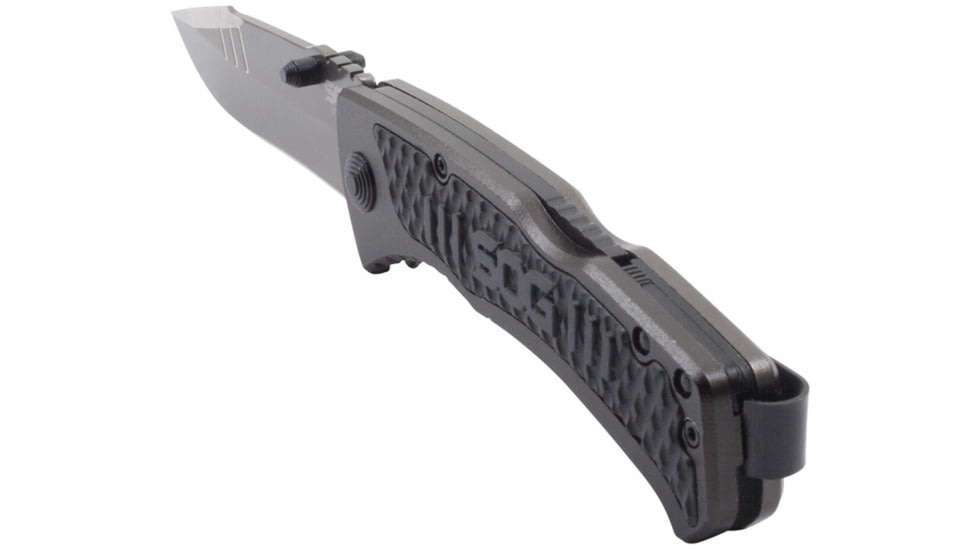 SOG Specialty Knives &amp; Tools Sideswipe Folding Knife, 7Cr15 Blade, Clip Point, Grey Anodized, Aluminum Handle, Silver, SOG-SW1011-CP