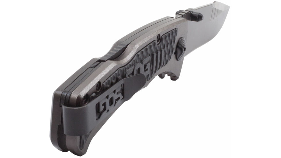 SOG Specialty Knives &amp; Tools Sideswipe Folding Knife, 7Cr15 Blade, Clip Point, Grey Anodized, Aluminum Handle, Silver, SOG-SW1011-CP