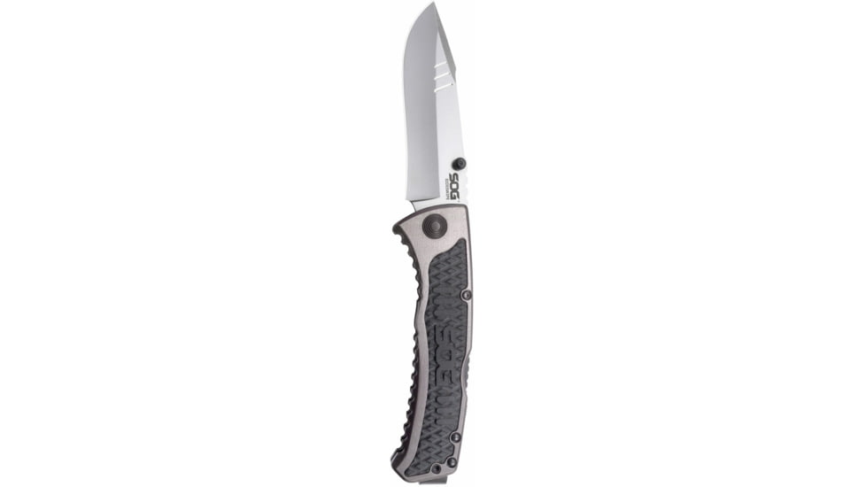 SOG Specialty Knives &amp; Tools Sideswipe Folding Knife, 7Cr15 Blade, Clip Point, Grey Anodized, Aluminum Handle, Silver, SOG-SW1011-CP