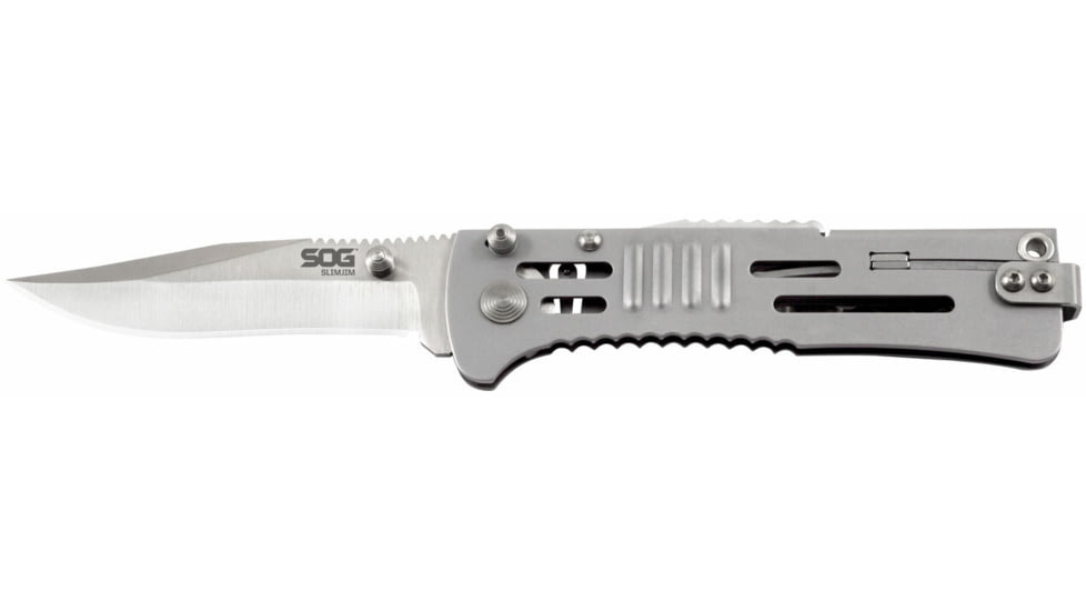 SOG Specialty Knives &amp; Tools SlimJim Assisted Folding Knife, 3.18in, AUS-8 Blade, Clip Point, Bead Blasted, 420 Stainless Steel Handle, SOG-SJ31-CP