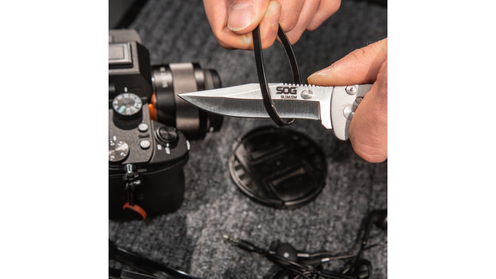 SOG Specialty Knives &amp; Tools SlimJim Assisted Folding Knife, 3.18in, AUS-8 Blade, Clip Point, Bead Blasted, 420 Stainless Steel Handle, SOG-SJ31-CP