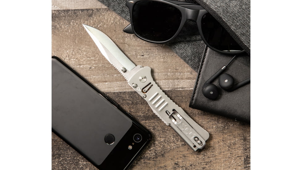 SOG Specialty Knives &amp; Tools SlimJim Assisted Folding Knife, 3.18in, AUS-8 Blade, Clip Point, Bead Blasted, 420 Stainless Steel Handle, SOG-SJ31-CP