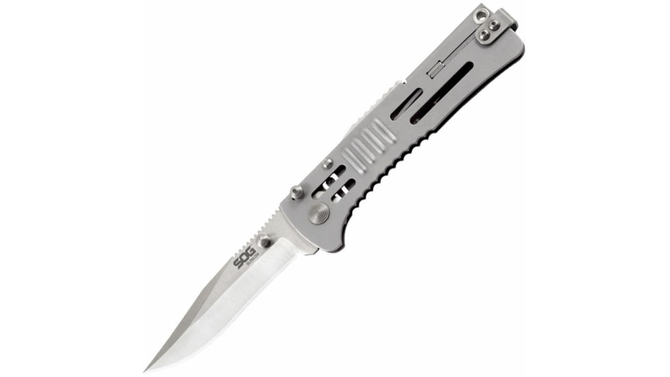 SOG Specialty Knives &amp; Tools SlimJim Assisted Folding Knife, 3.18in, AUS-8 Blade, Clip Point, Bead Blasted, 420 Stainless Steel Handle, SOG-SJ31-CP