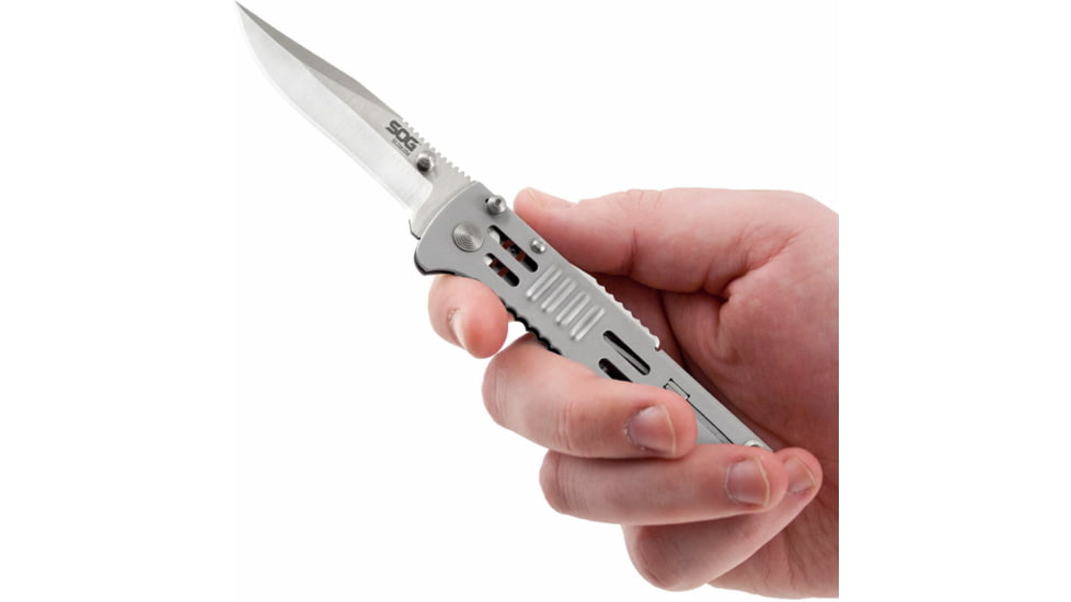 SOG Specialty Knives &amp; Tools SlimJim Assisted Folding Knife, 3.18in, AUS-8 Blade, Clip Point, Bead Blasted, 420 Stainless Steel Handle, SOG-SJ31-CP