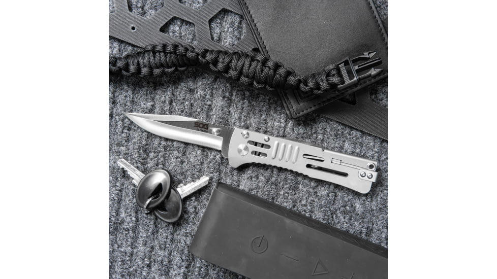 SOG Specialty Knives &amp; Tools SlimJim Assisted Folding Knife, 3.18in, AUS-8 Blade, Clip Point, Bead Blasted, 420 Stainless Steel Handle, SOG-SJ31-CP
