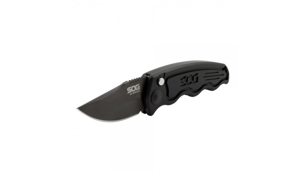 SOG Specialty Knives &amp; Tools SOG-TAC California Special TiNi Folding Knife, 1.9 in AUS-8 Blade, Black, 3.9-inch Hard-Anodized Aluminum Handle ST-14