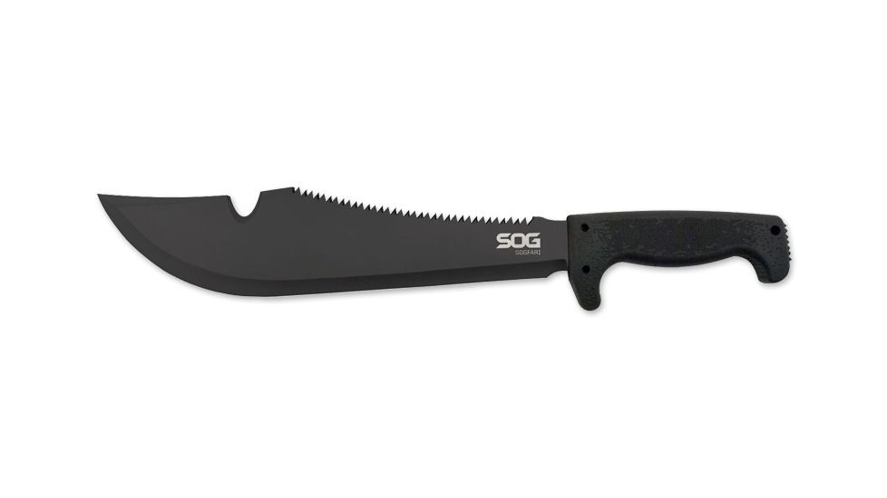 SOG Specialty Knives &amp; Tools SOGfari Cutlass Straight-Saw Edge Fixed 12.88 in. Steel Clip Point Blade Machete, Black Finish MC12-N