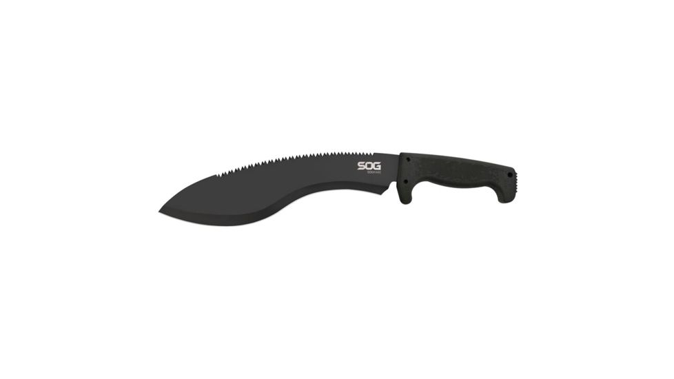 SOG Specialty Knives &amp; Tools Sogfari Kukri Machete, 12in 3Cr13 Steel Drop Point/Saw Blade, Kraton Black Handle, MC11