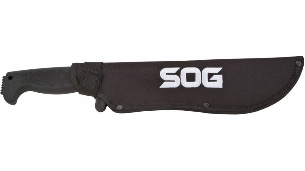 SOG Specialty Knives &amp; Tools SOGFari Machete Fixed Blade Knife, 10in, 3Cr13 Blade, Tanto, Black, Kraton Handle, Black, SOG-MC04-N