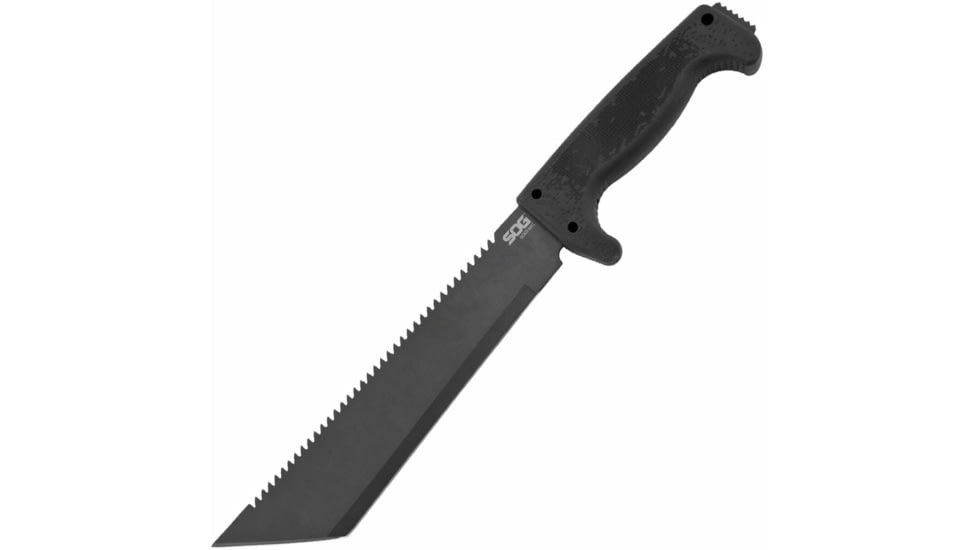 SOG Specialty Knives &amp; Tools SOGFari Machete Fixed Blade Knife, 10in, 3Cr13 Blade, Tanto, Black, Kraton Handle, Black, SOG-MC04-N