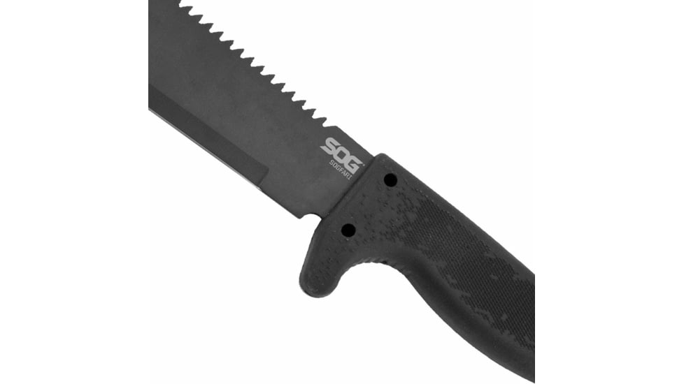 SOG Specialty Knives &amp; Tools SOGFari Machete Fixed Blade Knife, 10in, 3Cr13 Blade, Tanto, Black, Kraton Handle, Black, SOG-MC04-N