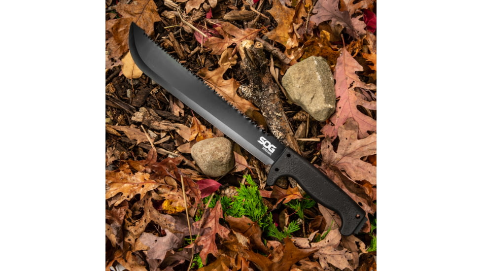 SOG Specialty Knives &amp; Tools SOGFari Machete Fixed Blade Knife, 13in, 3Cr13 Blade, Machete, Black, Kraton Handle, Black/Black, SOG-MC01-N