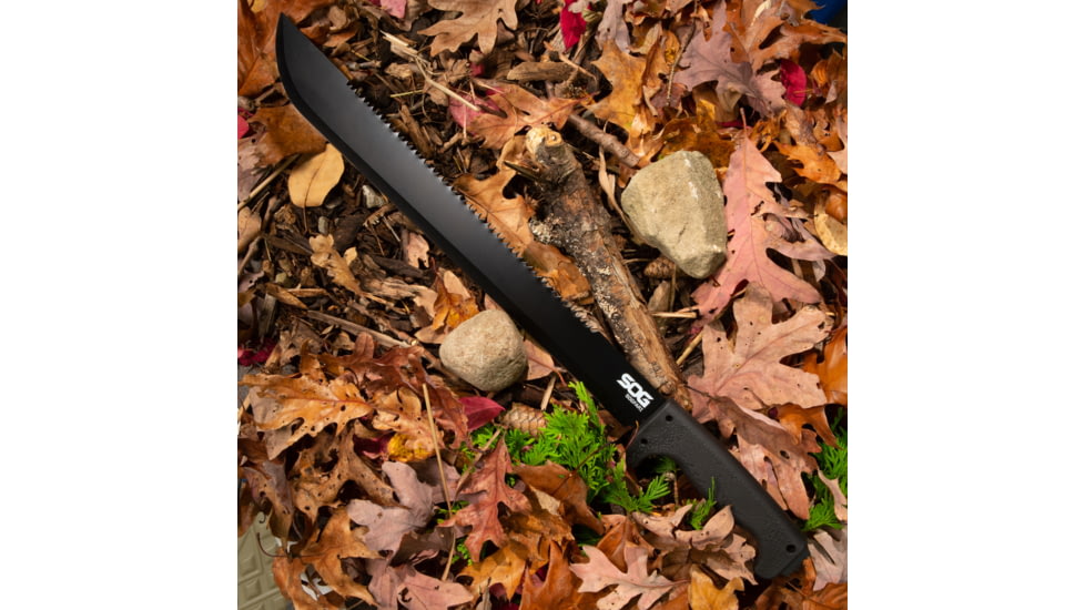 SOG Specialty Knives &amp; Tools SOGFari Machete Fixed Blade Knife, 18in, 3Cr13 Blade, Machete, Black, Kraton Handle, Black/Black, SOG-MC02-N