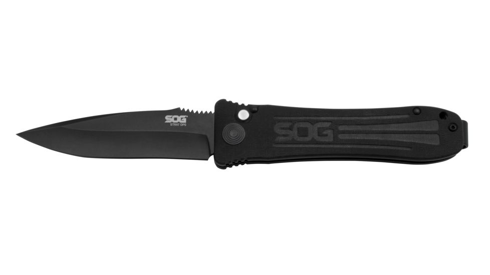 SOG Specialty Knives &amp; Tools Strat Ops Automatic Folding Knife, Black, SO1001-BX