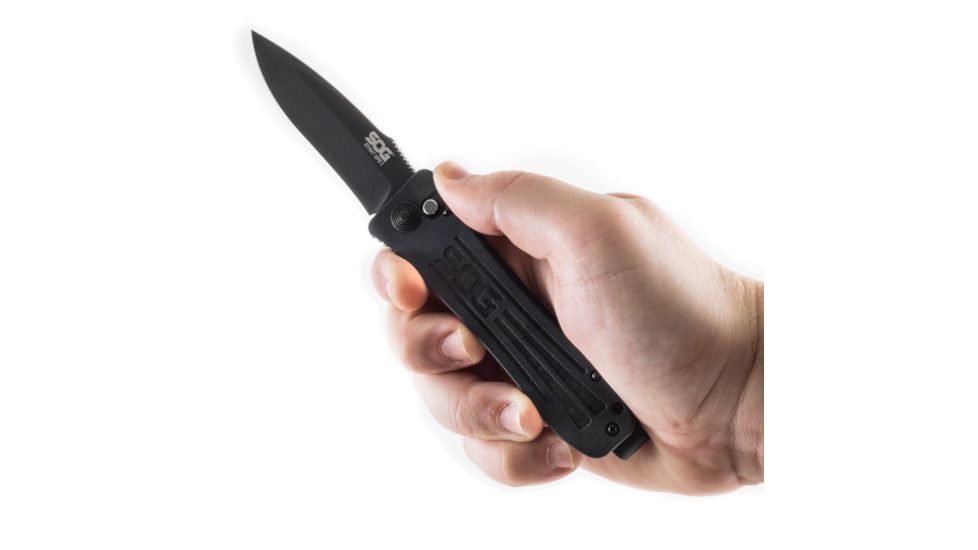 SOG Specialty Knives &amp; Tools Strat Ops Automatic Folding Knife, Black, SO1001-BX