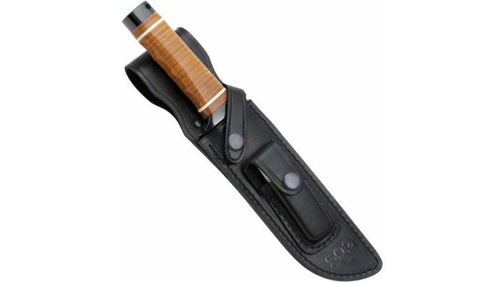 SOG Specialty Knives &amp; Tools Super SOG Bowie Fixed Blade Knife, 7.5in, AUS-8 Blade, Clip Point, Brown, Leather Washers Handle, Black, SOG-SB1T-L