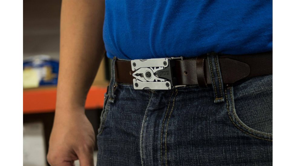 SOG Specialty Knives &amp; Tools Sync II Traveler Detachable Multi - Tool with Belt Buckle, 12 Tools, 5.8in, Black, SN1012-CP