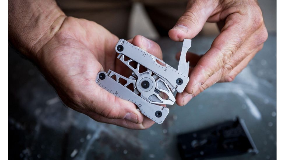 SOG Specialty Knives &amp; Tools Sync II Traveler Detachable Multi - Tool with Belt Buckle, 12 Tools, 5.8in, Black, SN1012-CP