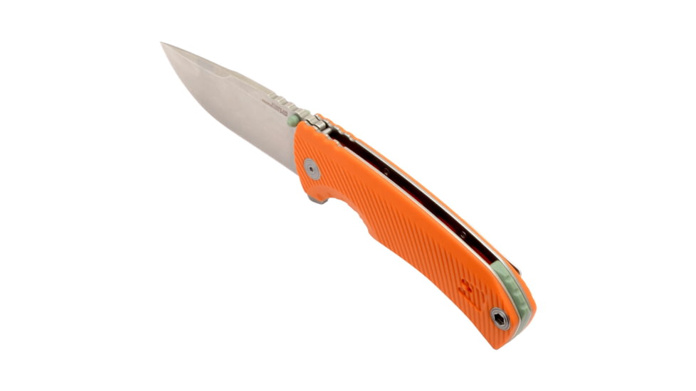 SOG Specialty Knives &amp; Tools Tellus FLK Folding Knives, 3.65in, CRYO 440C, Clip Point Blade, Blaze Orange GRN Handle, 14-06-03-43