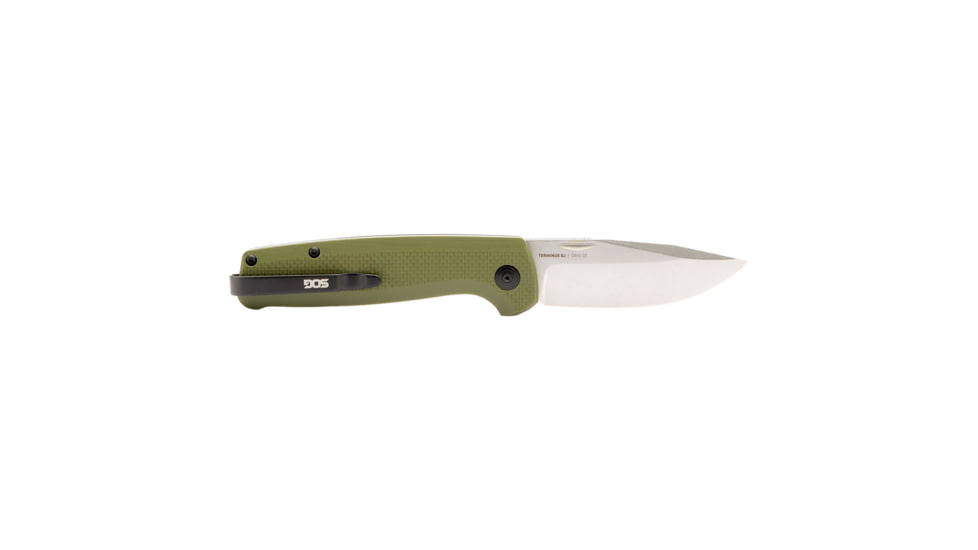 SOG Specialty Knives &amp; Tools Terminus SJ Folding Knives, 2.9in, CRYO D2, Stonewash Clip Point Blade, OD Green G10 Handle, TM1004-BX