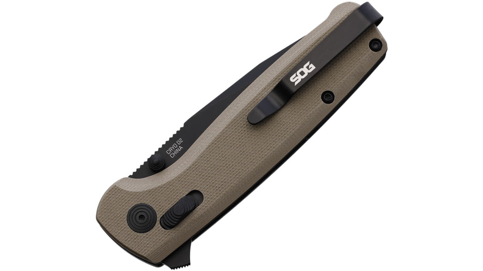 SOG Specialty Knives &amp; Tools Terminus XR Lock Folding Knife, 4.25in Closed, 3in Black Finish D2 Tool Steel Blade, Tan G10 Handle, SOG-TM1048-BX