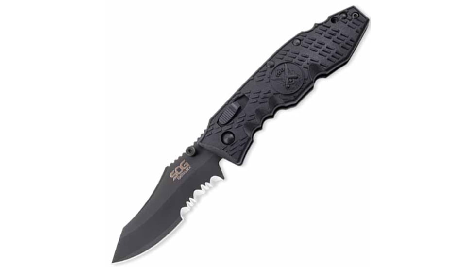 SOG Specialty Knives &amp; Tools Toothlock Folding Knife, 3.1in, Black Handle, Black TiNi ComboEdge w/Clip, Clam, SOGTK-04