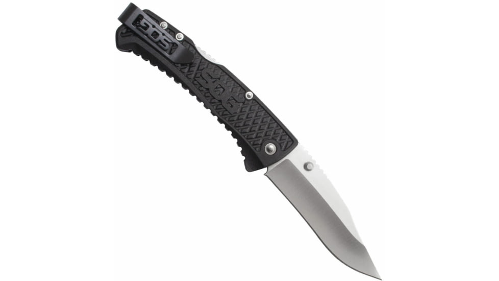 SOG Specialty Knives &amp; Tools Traction Folding Knife, 3.5in, 5Cr13MoV Blade, Clip Point, Black, Glass-Reinforced Nylon Handle, SOG-TD1011-CP
