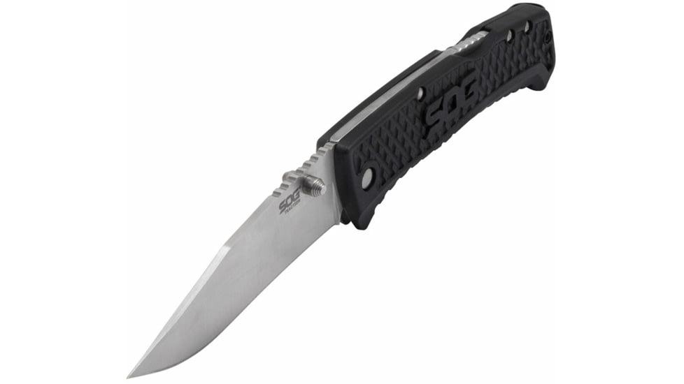 SOG Specialty Knives &amp; Tools Traction Folding Knife, 3.5in, 5Cr13MoV Blade, Clip Point, Black, Glass-Reinforced Nylon Handle, SOG-TD1011-CP