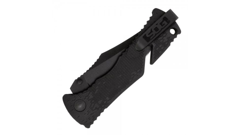 SOG Specialty Knives &amp; Tools Trident 1/2 Serrated TiNi Automatic Folding Knife, 0.13in AUS-8 Blade Steel, Overall length 8.5in, Black, Glass-Reinforced Nylon Handle TF1-BX