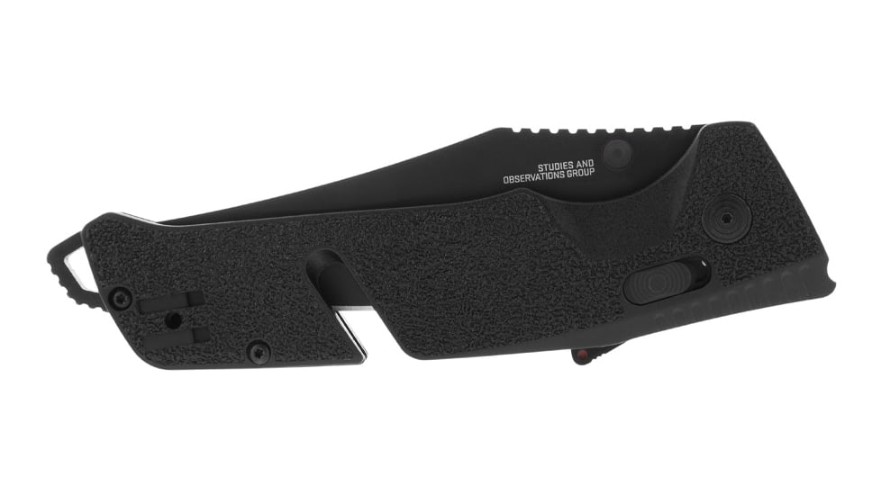 SOG Specialty Knives &amp; Tools Trident At Blackout Automatic Folding Knife, 3.75in, D2 Tool Steel, Clip Point Blade, Black Oxide, Black Textured GRN Handle, SOG-11-12-05-57
