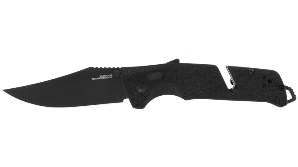 SOG Specialty Knives &amp; Tools Trident At Blackout Automatic Folding Knife, 3.75in, D2 Tool Steel, Clip Point Blade, Black Oxide, Black Textured GRN Handle, SOG-11-12-05-57