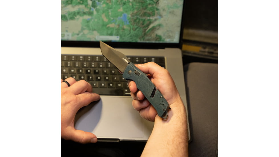 SOG Specialty Knives &amp; Tools Trident AT Folding Knives, 3.7in, CRYO D2, Plain Tanto Blade, Uniform Blue GRN Handle, 11-12-09-41