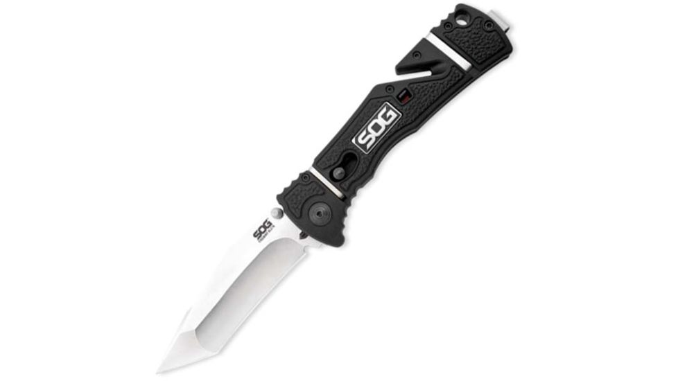 SOG Trident Elite Folding Knife, 3.7in, Black Handle, Satin Tanto Plain w/Clip, Box, SOGTF103-BX