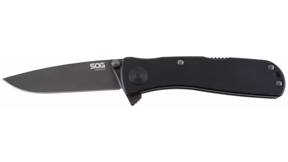 SOG Specialty Knives &amp; Tools Twitch II Folding Knife, 2.65in, AUS-8 Blade, Drop Point, Black, Anodized Aluminum 6061-T6 Handle, Black, SOG-TWI12-CP