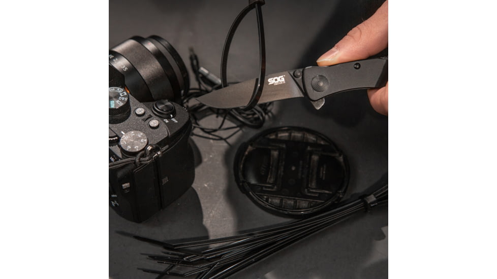 SOG Specialty Knives &amp; Tools Twitch II Folding Knife, 2.65in, AUS-8 Blade, Drop Point, Black, Anodized Aluminum 6061-T6 Handle, Black, SOG-TWI12-CP