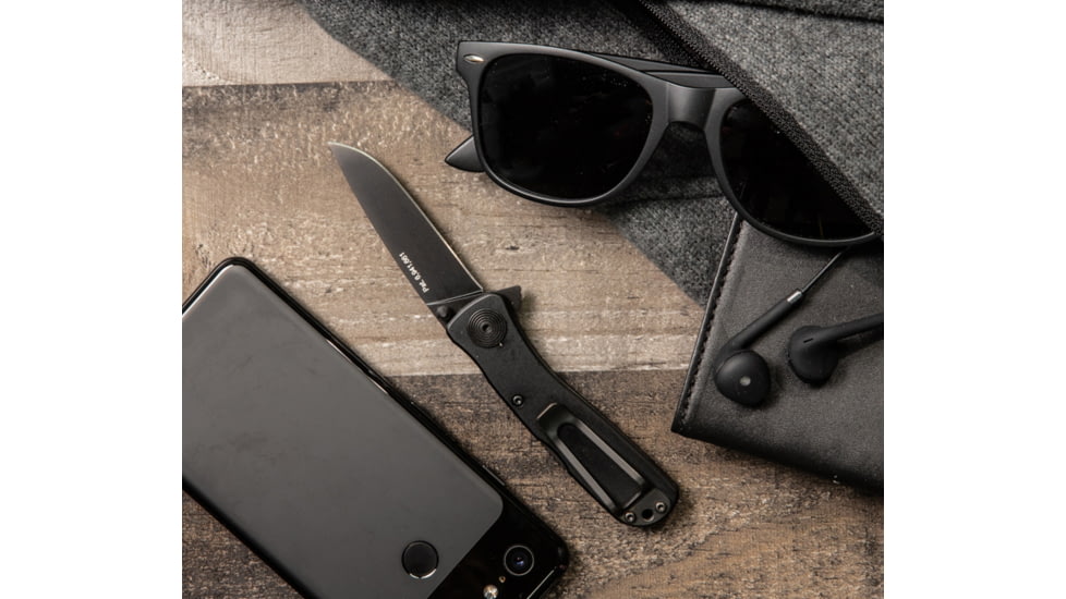 SOG Specialty Knives &amp; Tools Twitch II Folding Knife, 2.65in, AUS-8 Blade, Drop Point, Black, Anodized Aluminum 6061-T6 Handle, Black, SOG-TWI12-CP