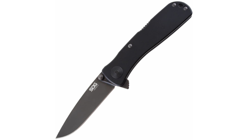 SOG Specialty Knives &amp; Tools Twitch II Folding Knife, 2.65in, AUS-8 Blade, Drop Point, Black, Anodized Aluminum 6061-T6 Handle, Black, SOG-TWI12-CP