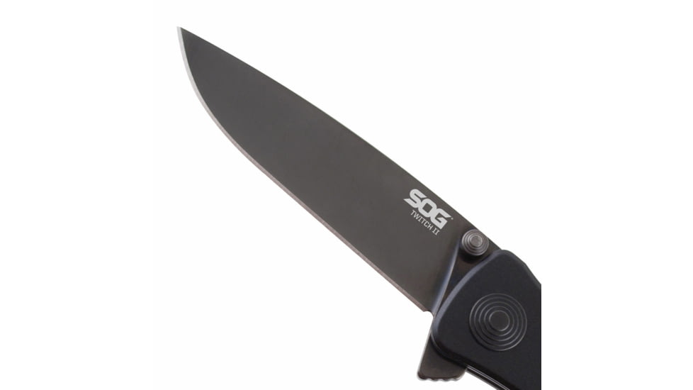 SOG Specialty Knives &amp; Tools Twitch II Folding Knife, 2.65in, AUS-8 Blade, Drop Point, Black, Anodized Aluminum 6061-T6 Handle, Black, SOG-TWI12-CP