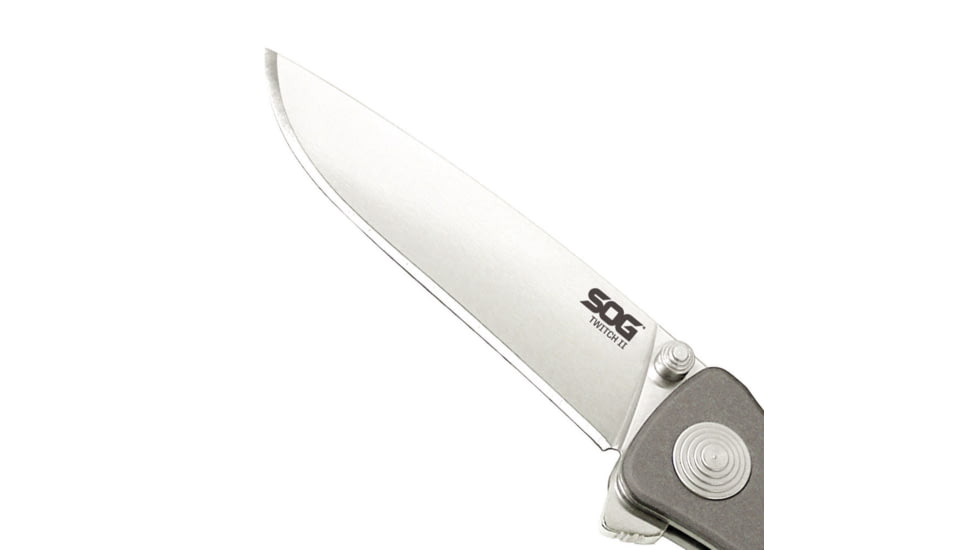 SOG Specialty Knives &amp; Tools Twitch II Folding Knife, 2.65in, AUS-8 Blade, Drop Point, Grey, Anodized Aluminum 6061-T6 Handle, Tan, SOG-TWI8-CP