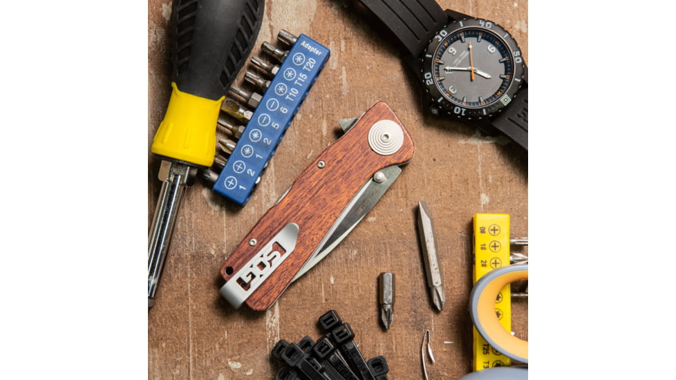 SOG Specialty Knives &amp; Tools Twitch XL Folding Knife, 3.25in, AUS-8 Blade, Drop Point, Brown, Rosewood Handle, Silver, SOG-TWI24-CP