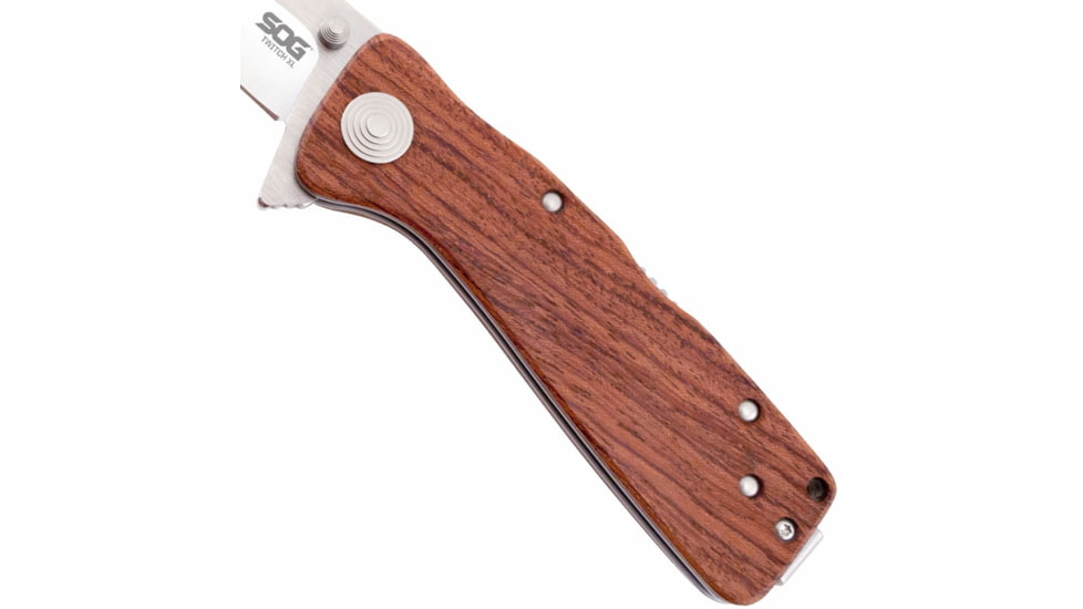 SOG Specialty Knives &amp; Tools Twitch XL Folding Knife, 3.25in, AUS-8 Blade, Drop Point, Brown, Rosewood Handle, Silver, SOG-TWI24-CP
