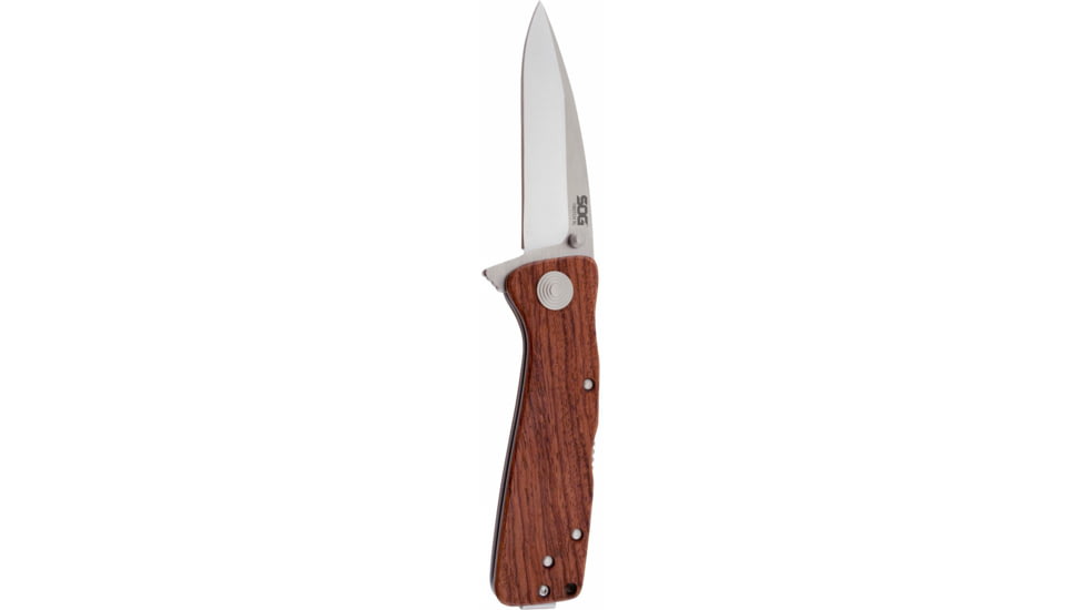SOG Specialty Knives &amp; Tools Twitch XL Folding Knife, 3.25in, AUS-8 Blade, Drop Point, Brown, Rosewood Handle, Silver, SOG-TWI24-CP