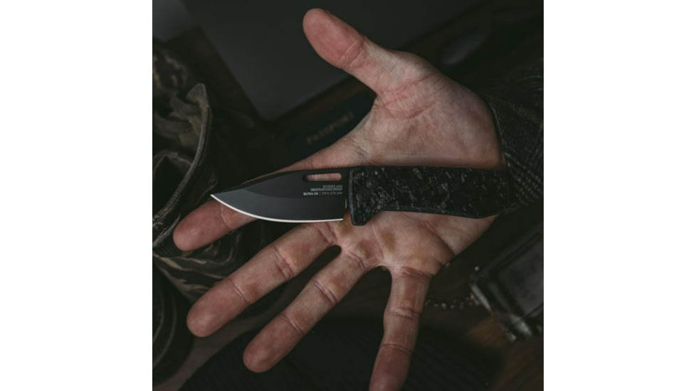 SOG Specialty Knives &amp; Tools Ultra XR XHP Folding Knives, 2.8in, Straight Edge, CTS XHP Steel, Spear Point, Blackout, Carbon Fiber Handle, SOG-12-63-05-57