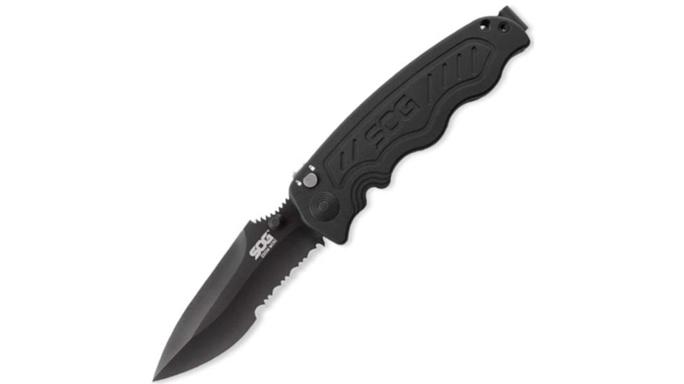 SOG Specialty Knives &amp; Tools Zoom Mini Folding Knife,3.15in,Black Handle,Black Tanto ComboEdge w/Clip,Box SOGZM1006-BX