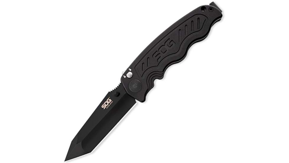 SOG Specialty Knives &amp; Tools Zoom Mini Folding Knife,3.15in,Black Handle,Black Tanto Plain w/Clip,Box SOGZM1004-BX