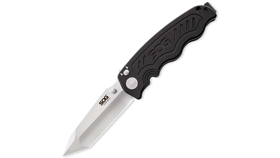 SOG Specialty Knives &amp; Tools Zoom Mini Folding Knife,3.15in,Black Handle,Satin Tanto Plain w/Clip,Box SOGZM1003-BX
