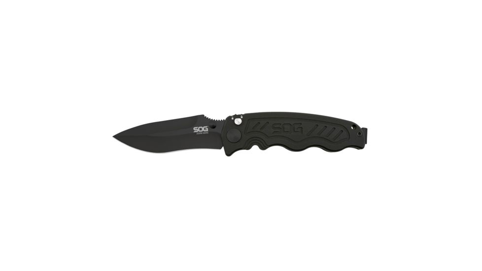 SOG Specialty Knives &amp; Tools Zoom Mini Knive, 3.15in AUS-8 Stainless Steel Blade, Aluminum Black Handle, Aluminum TiNi, ZM1002
