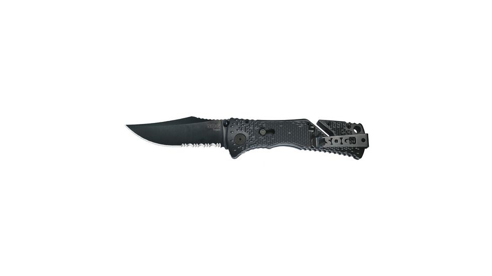 SOG Trident Partially Serrated Black TiNi Folding Knife, Clam Pack, TF1-CP